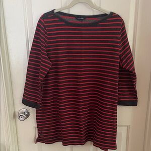 Lands' End Navy and Res Striped Shirt